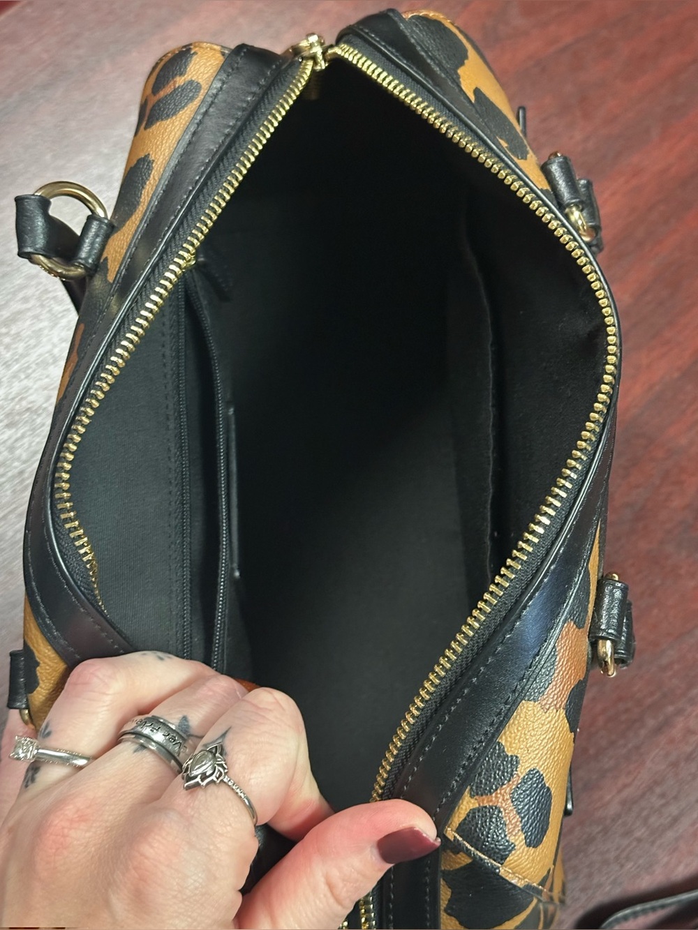 Coach Leopard Print Mini Satchel with Card Case - Tan/Black - Picture 8 of 9
